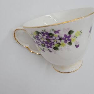 Vintage Queen Anne Violets Bone China Tea Cup 3.5" X 6" England Victorian Floral